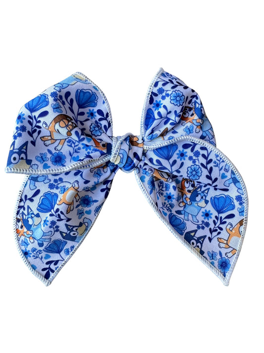 Bluey Floral Hair Bow for Girls - Blue Dog Hair Bow