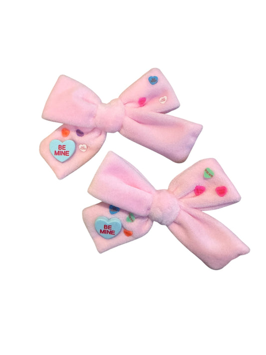 Velvet Candy Heart Hair Bow - Valentine's Day Hair Bow with Conversation Hearts