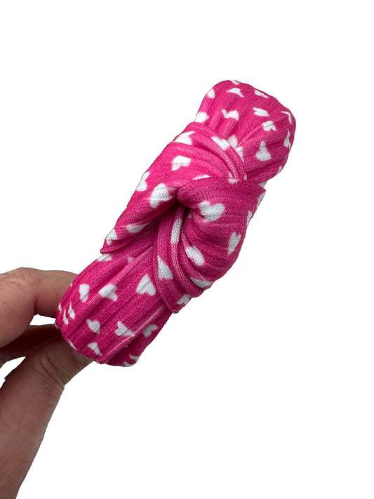 Pink Tiny Heart Headband - Valentine's Day Knotted Headband for Girls