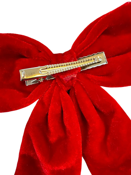 Red Velvet Santa Hair Bow with White Fur Trim - Christmas Hair Accessory