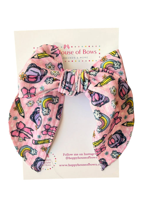 Pink Back to School Hair Bows for Little Girls