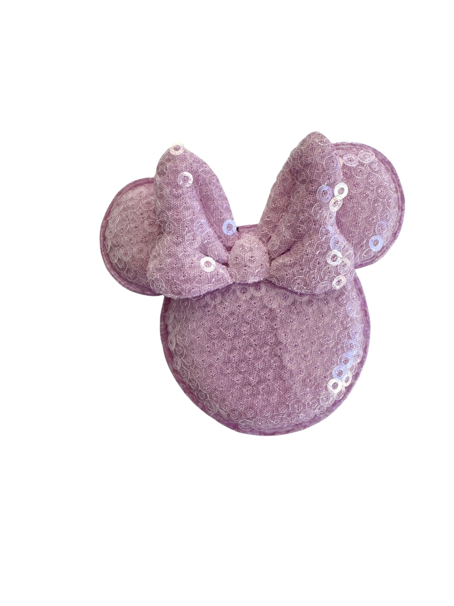 Pink sequin mouse ears hair bow on a white background