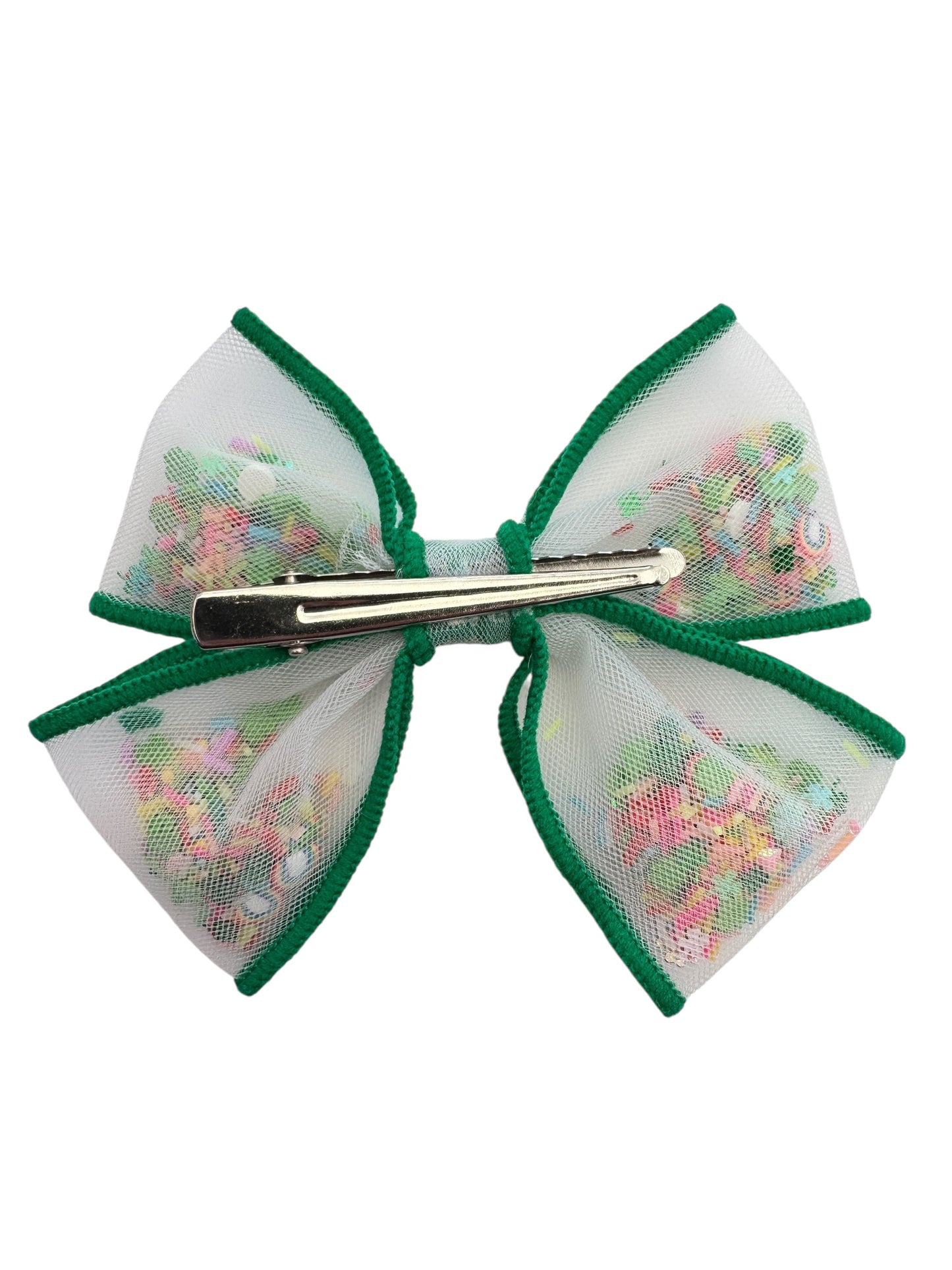 St. Patrick's Day Rainbow Shamrock Shaker Bow - Glitter Alligator Clip