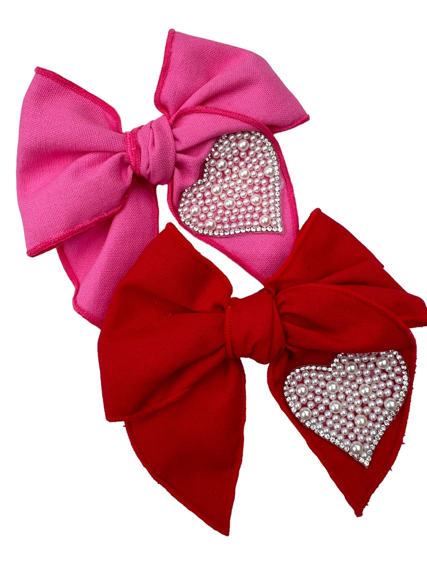 *Linen Pearl Heart Hair Bows