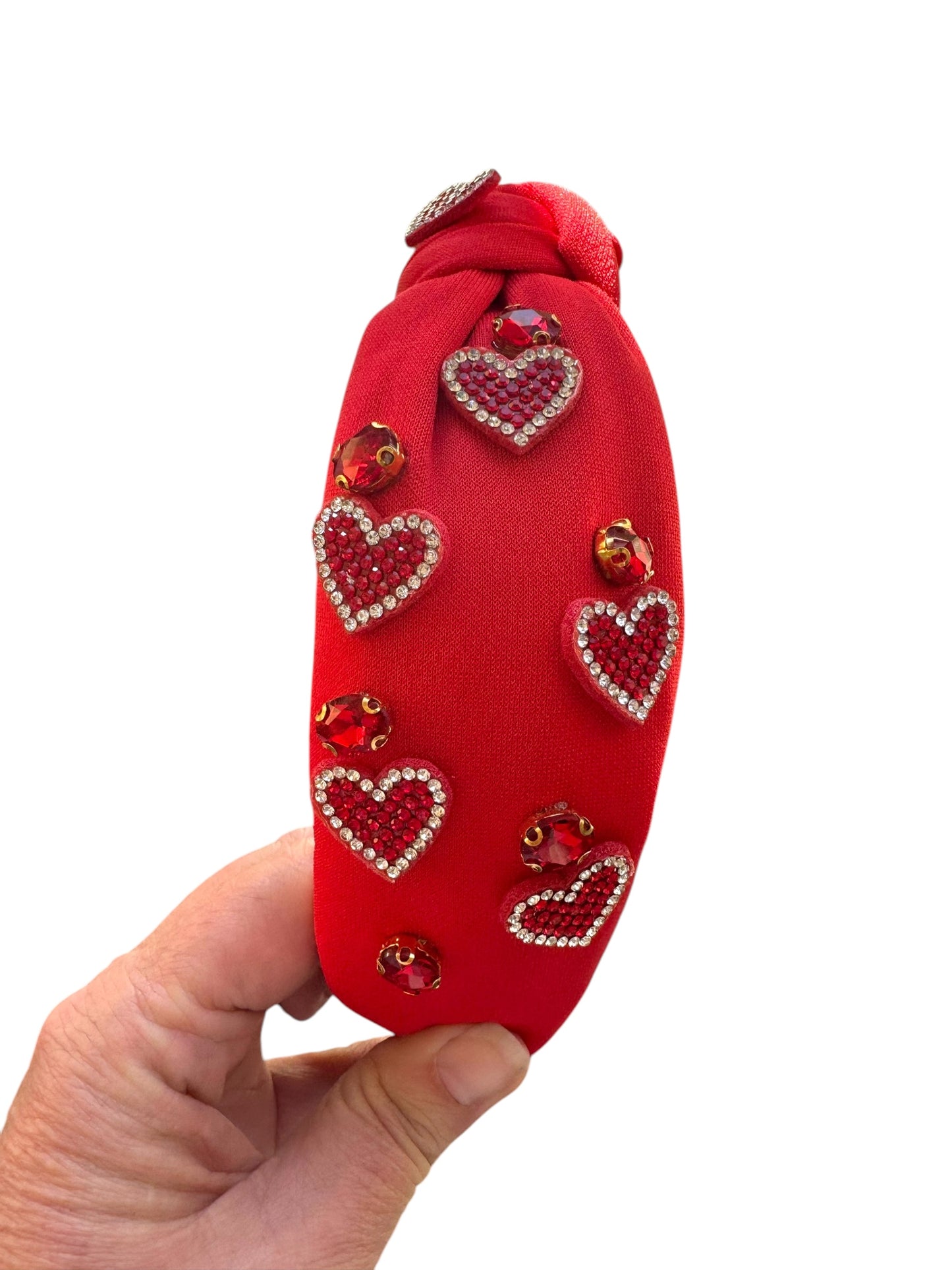 Rhinestone Hearts Tie Knot Headband - Valentine's Day Headband for Girls