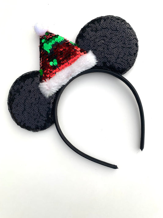 Holiday Santa Hat Mouse Ears Headband - Christmas Mouse Ears for Kids & Adults