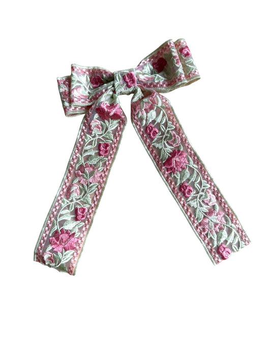 *Floral Long Tail Hair Bow