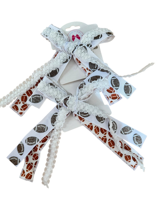 Football Hair Clip for Game Day – Ribbon Bow with Alligator Clip