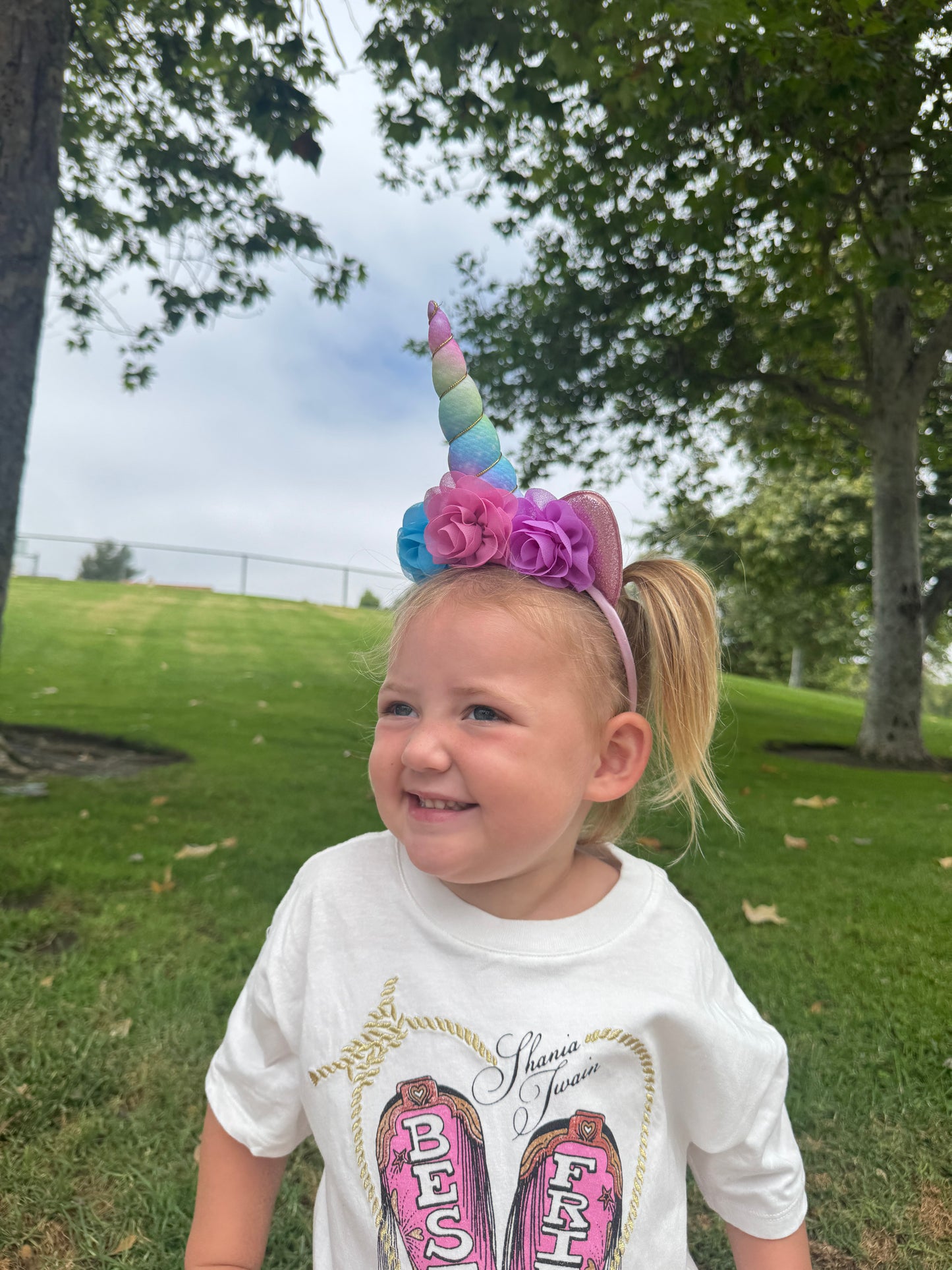 Pastel Rainbow Unicorn Headband for Girls – Rainbow Horn with Floral Accents