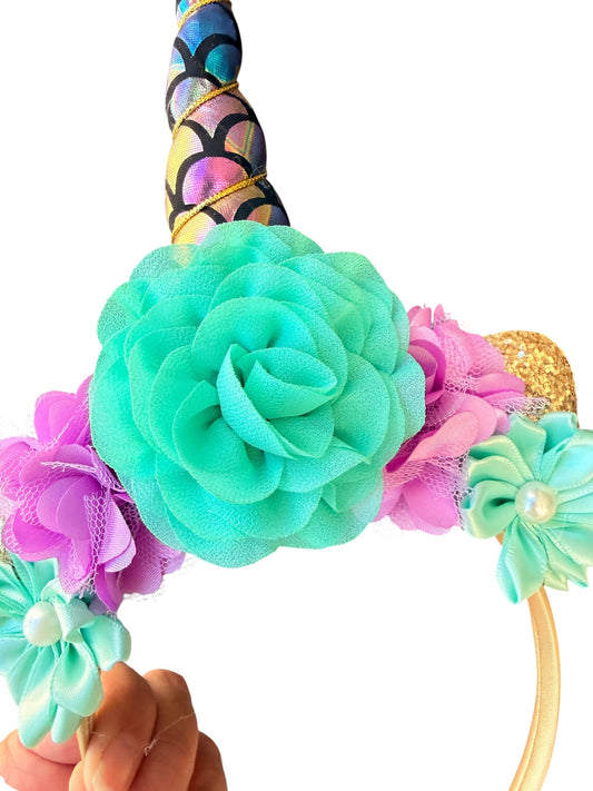 Pastel Rainbow Mermaid Unicorn Headband for Girls | Dreamy Birthday Party Hair Accessory