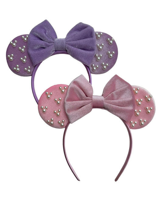 Velvet and Pearl Mouse Ear Headbands