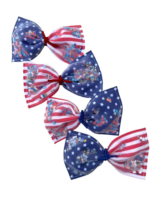 Patriotic Shaker Hair Bow – Glittery Stars 4th of July Bow Clip for Girls