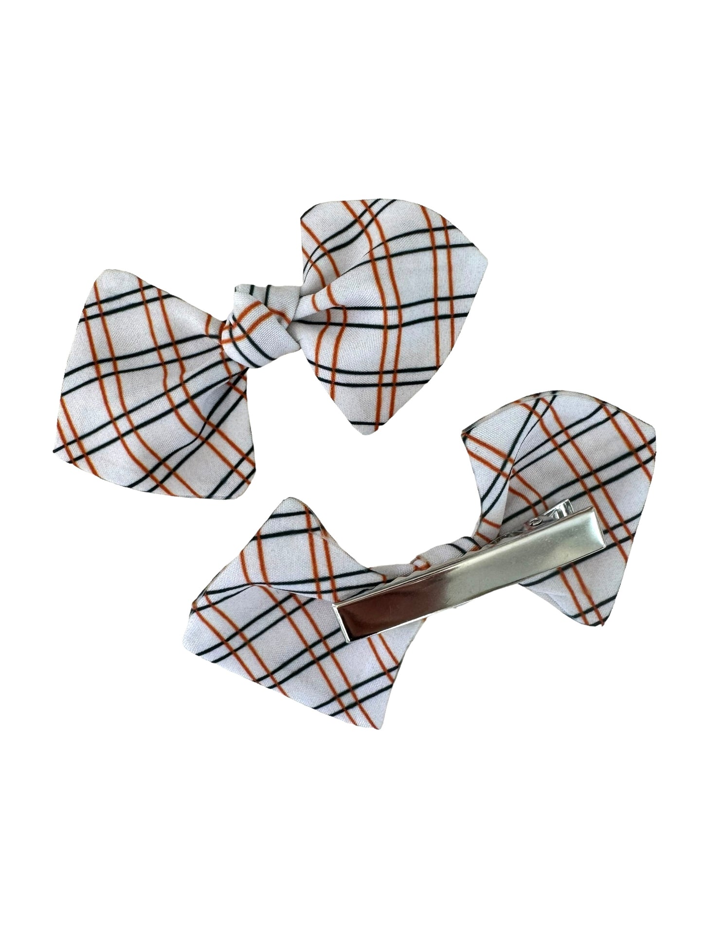 orange and black plaid mini bows on an alligator clip