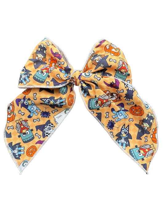 Blue Dog with Halloween Hair Bows – Spooky & Cute Fall Hair Accessories for Girls