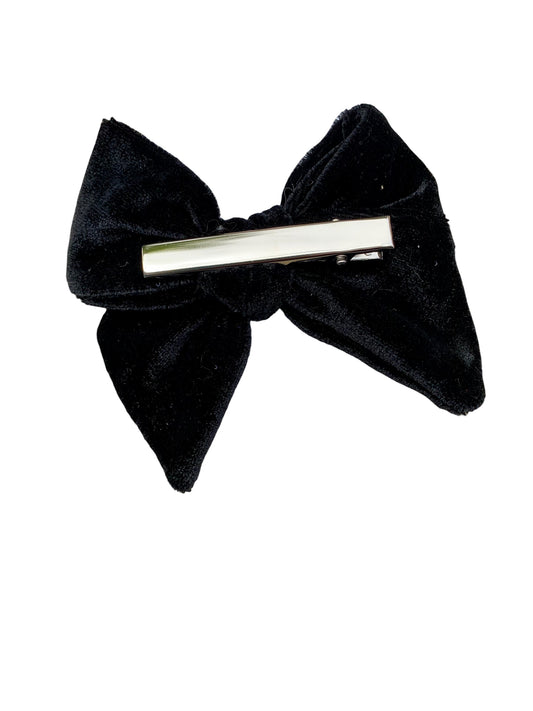 Black Velvet Hair Bows | Oversized Alligator Clip Bow for Girls