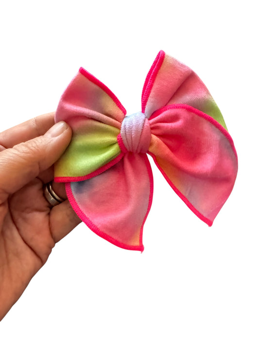 Tie Dye Hair Bows for Girls - Pink Velvet Bows