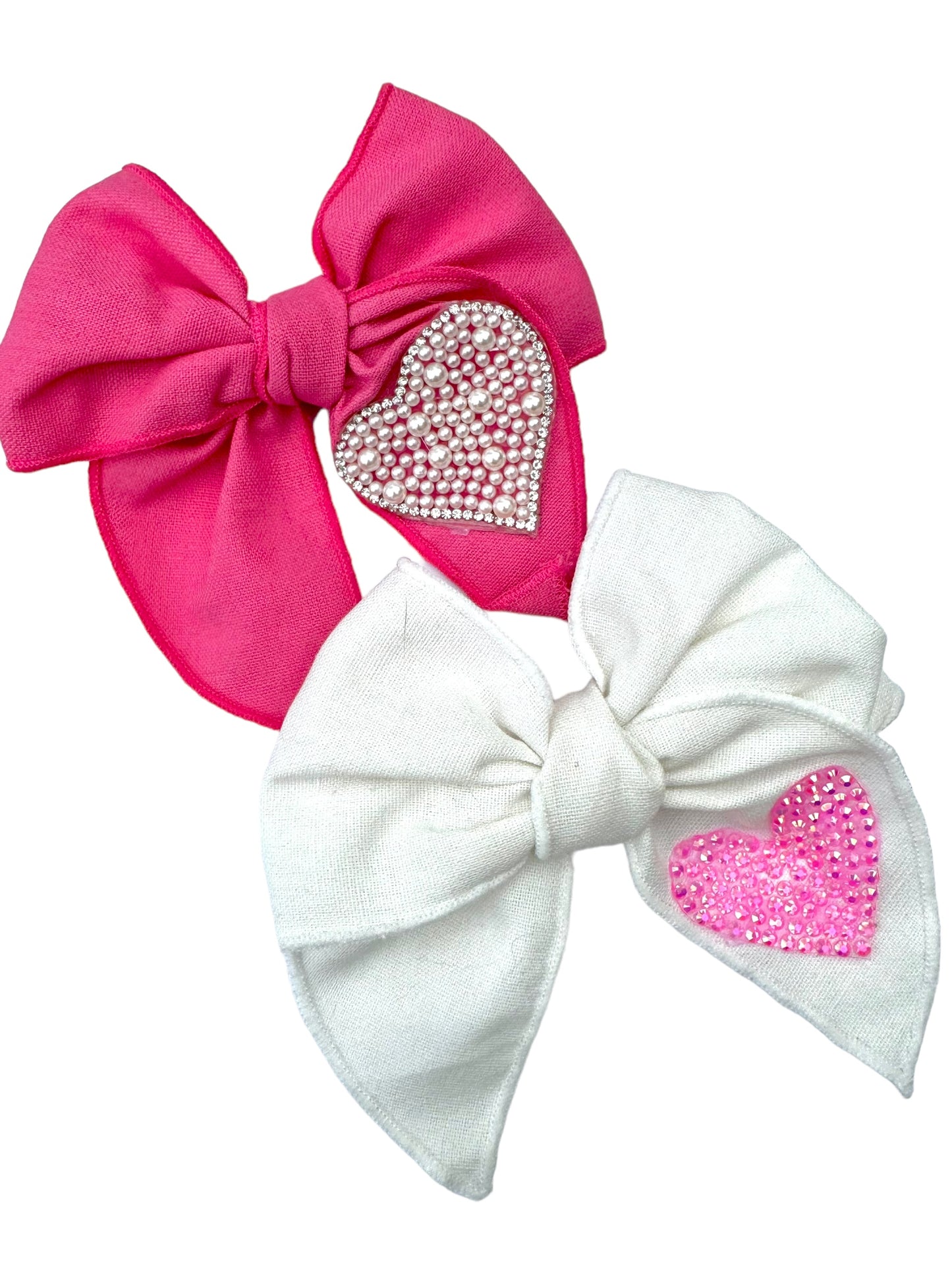 *Linen Pearl Heart Hair Bows