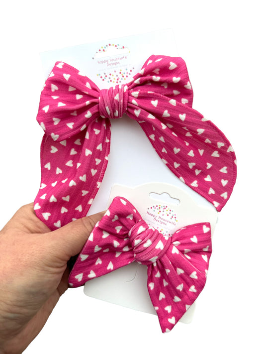 Pink Tiny Heart Hair Bow - Valentine's Day Hair Bow for Girls
