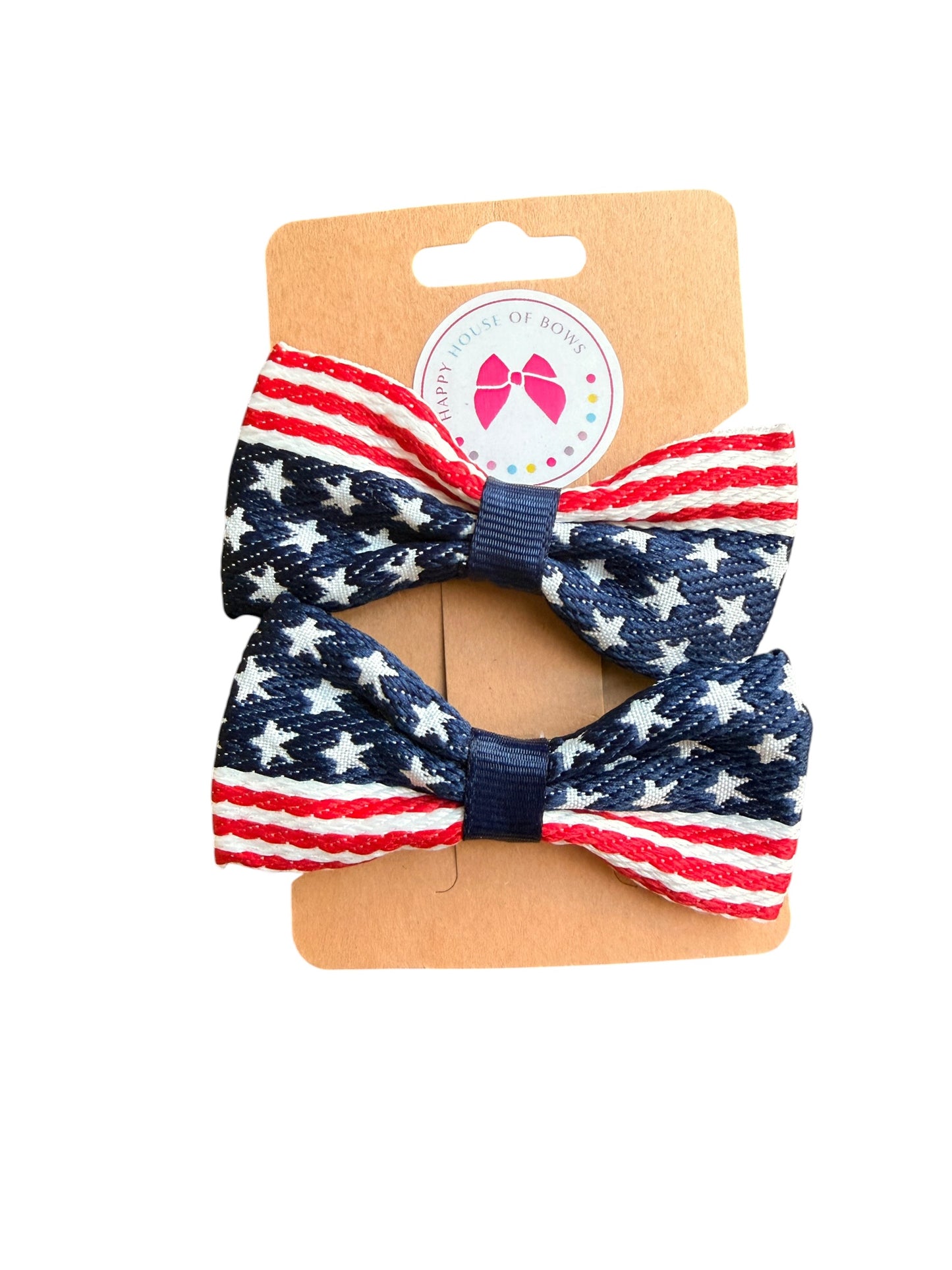 Patriotic Hair Bows - Navy & Red Stripes | 4th of July & Memorial Day Hair Clips