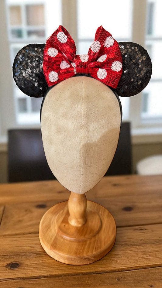 Chunky Red Polka Dot Bow Mouse Ear Headbands