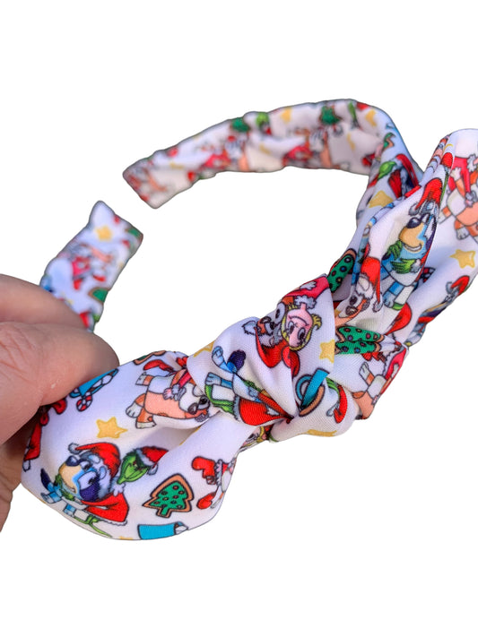Blue Dog Grinch Knotted Headband - Christmas Holiday Hair Accessories