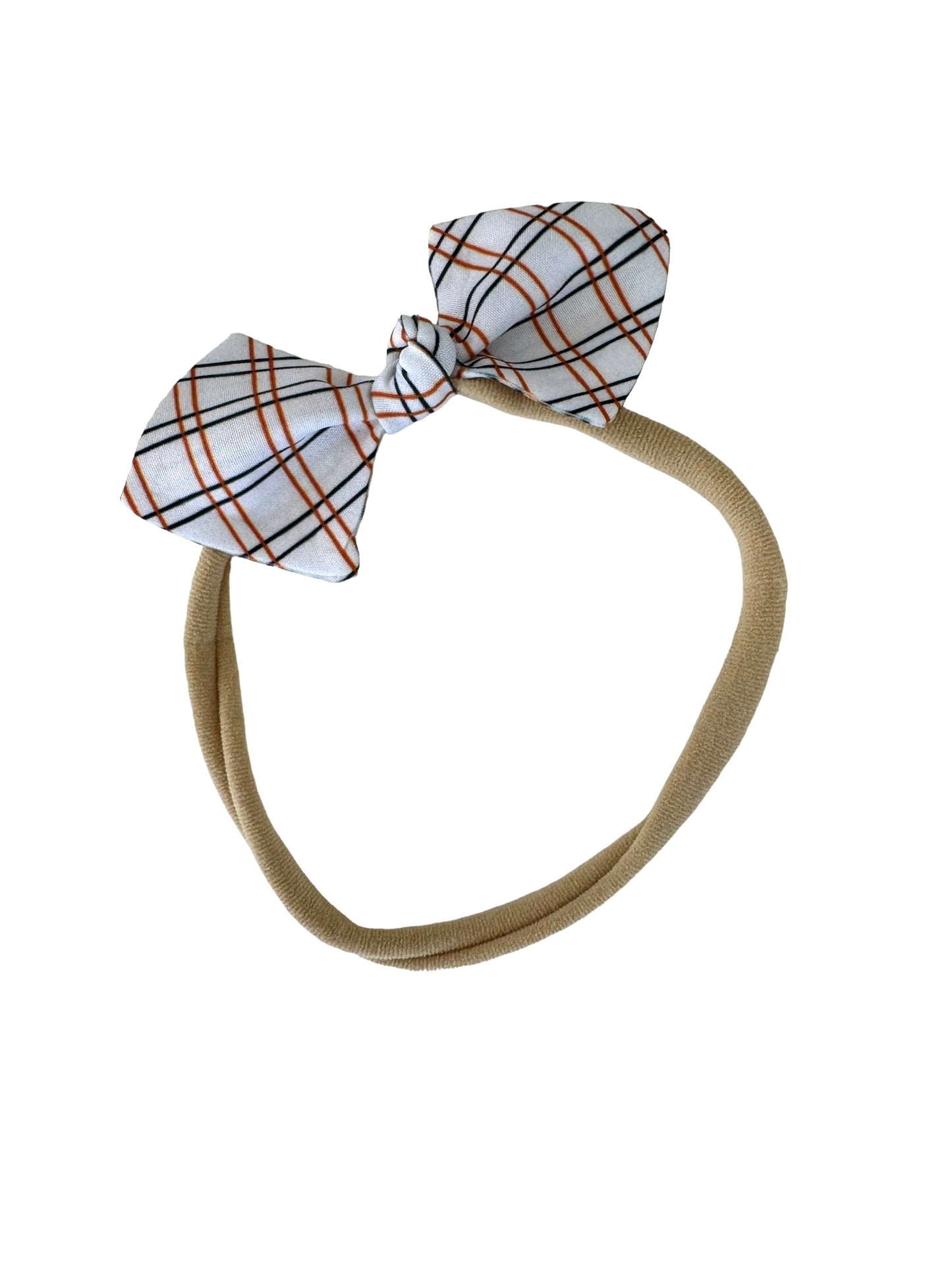orange and black plaid mini bows on a nylon headband