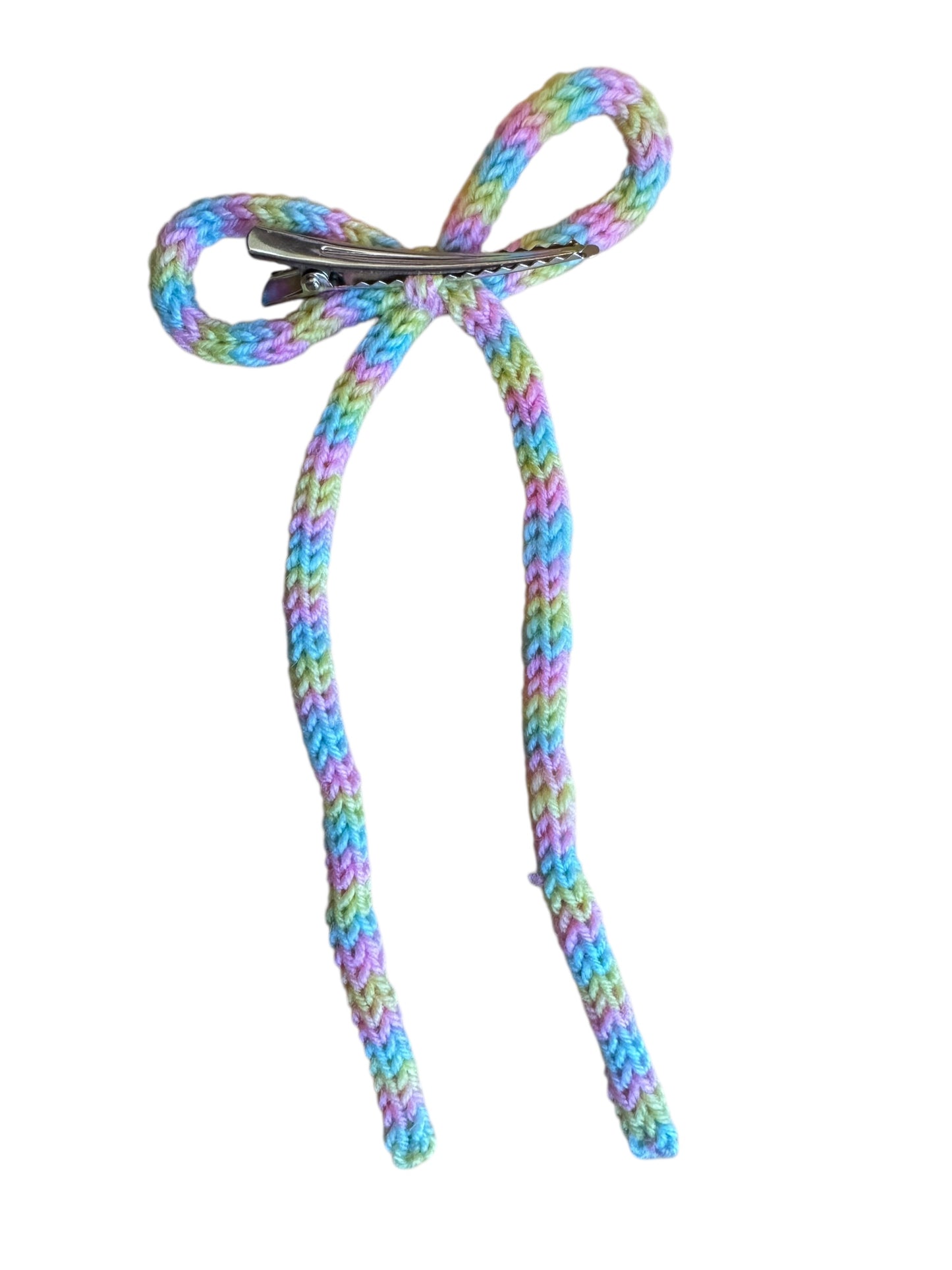 Knit Long Tail Hair Bows for Girls - Pastel Pink Coquette Bows in 2 Sizes
