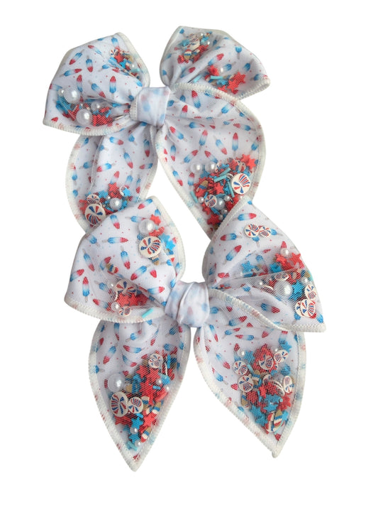 Rocket Pop Shaker Hair Bows – Patriotic 4th of July Alligator Clip