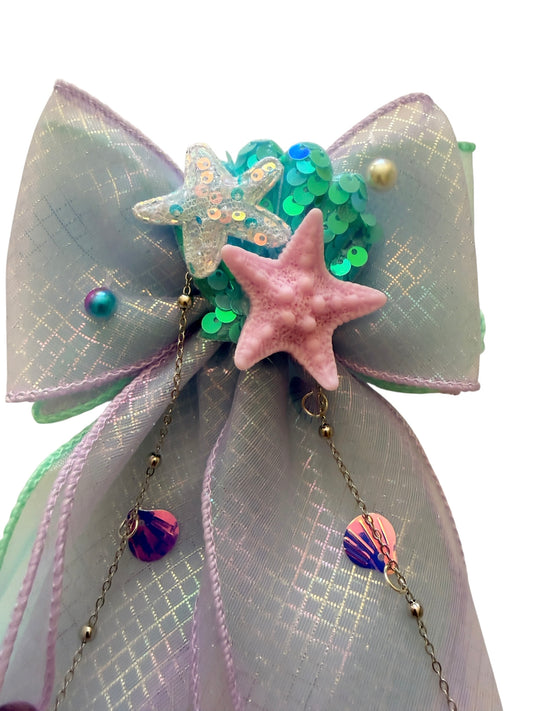Mermaid Rhinestone Long Tail Bow – Embellished Hair Accessory