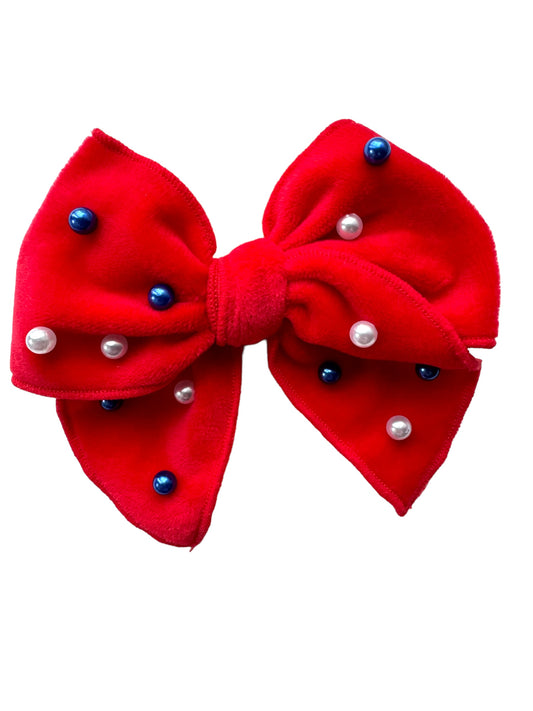 *Red Velvet and Pearl Hair Bows