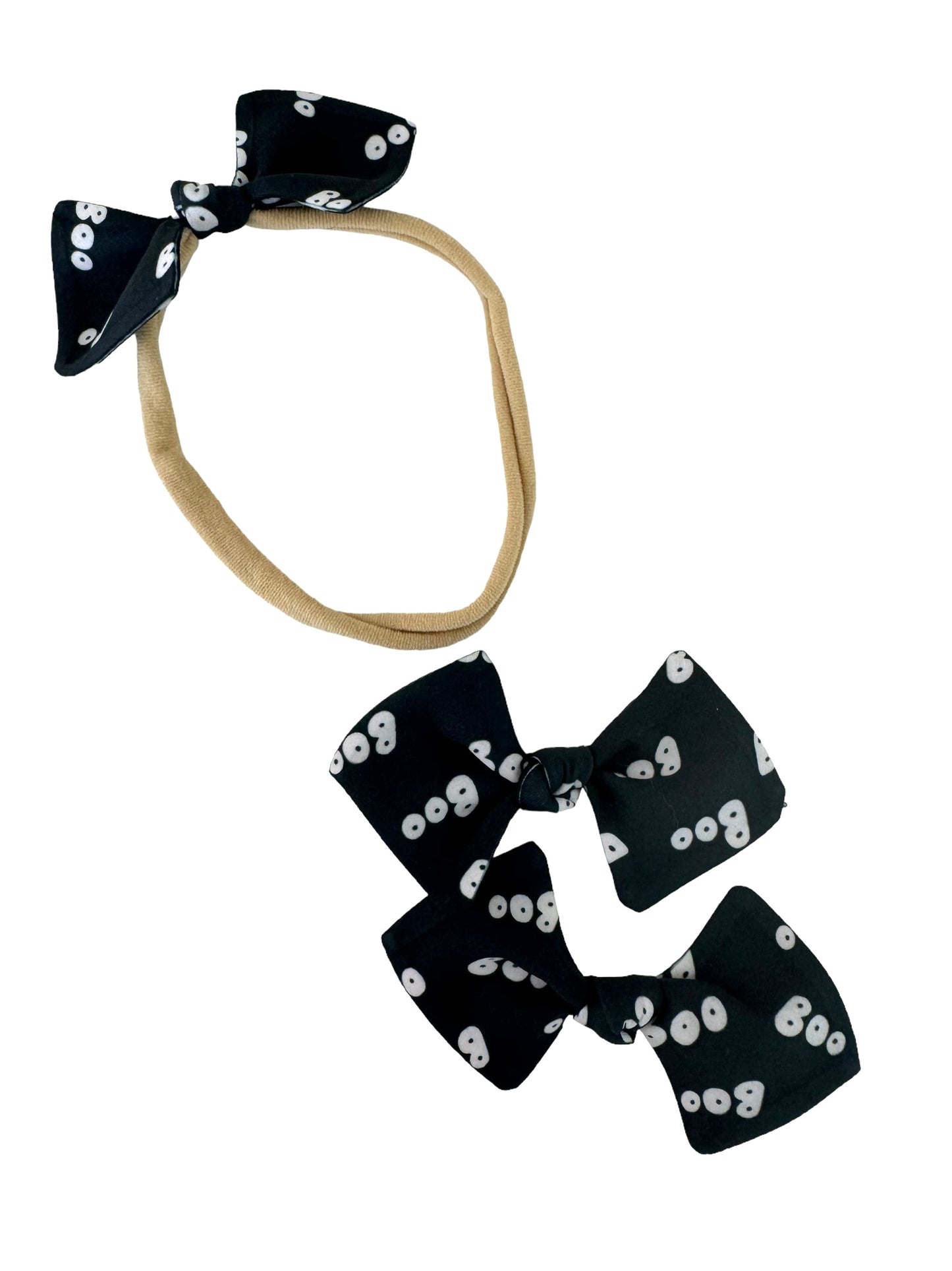 boo mini hair bows on alligator clip with matching baby nylon headband