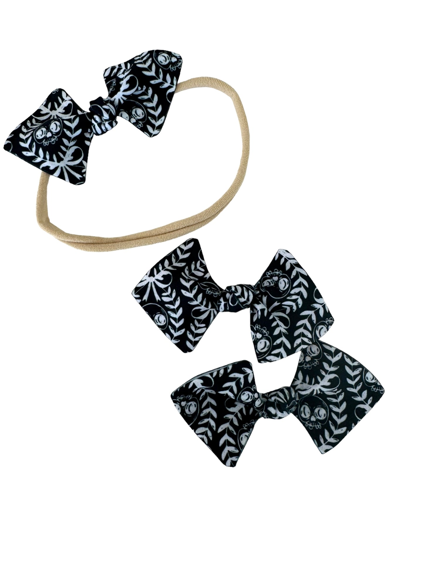 skeleton print hair bows for pigtails and baby headband