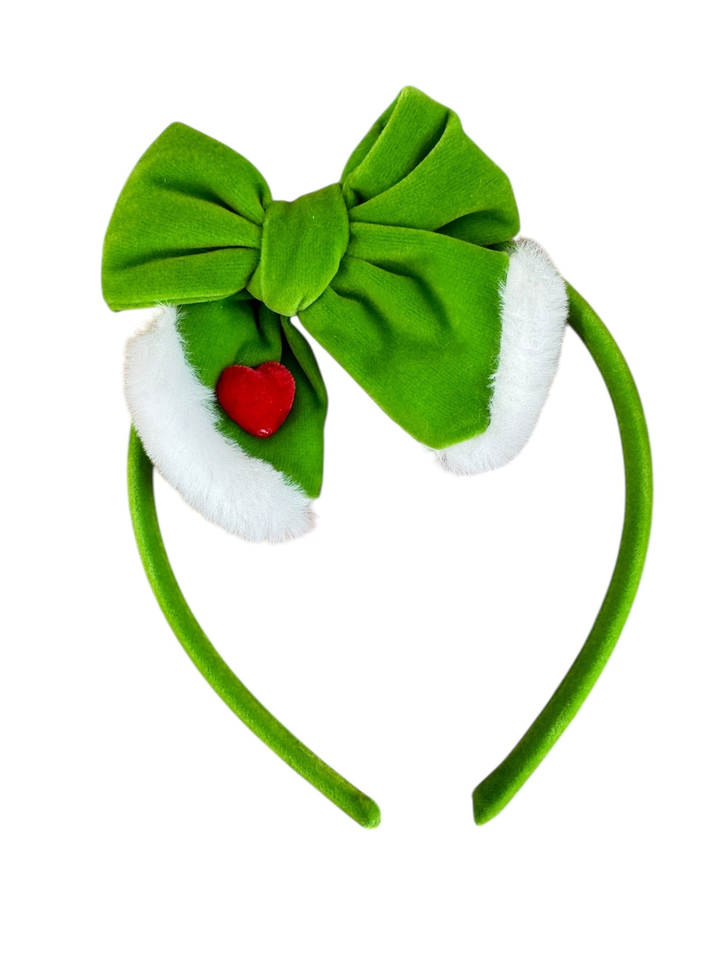 Grinch Headband- Grinch Green & Red Heart Headband