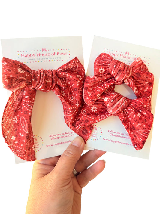Red Bandana Hair Bows for Little Girls