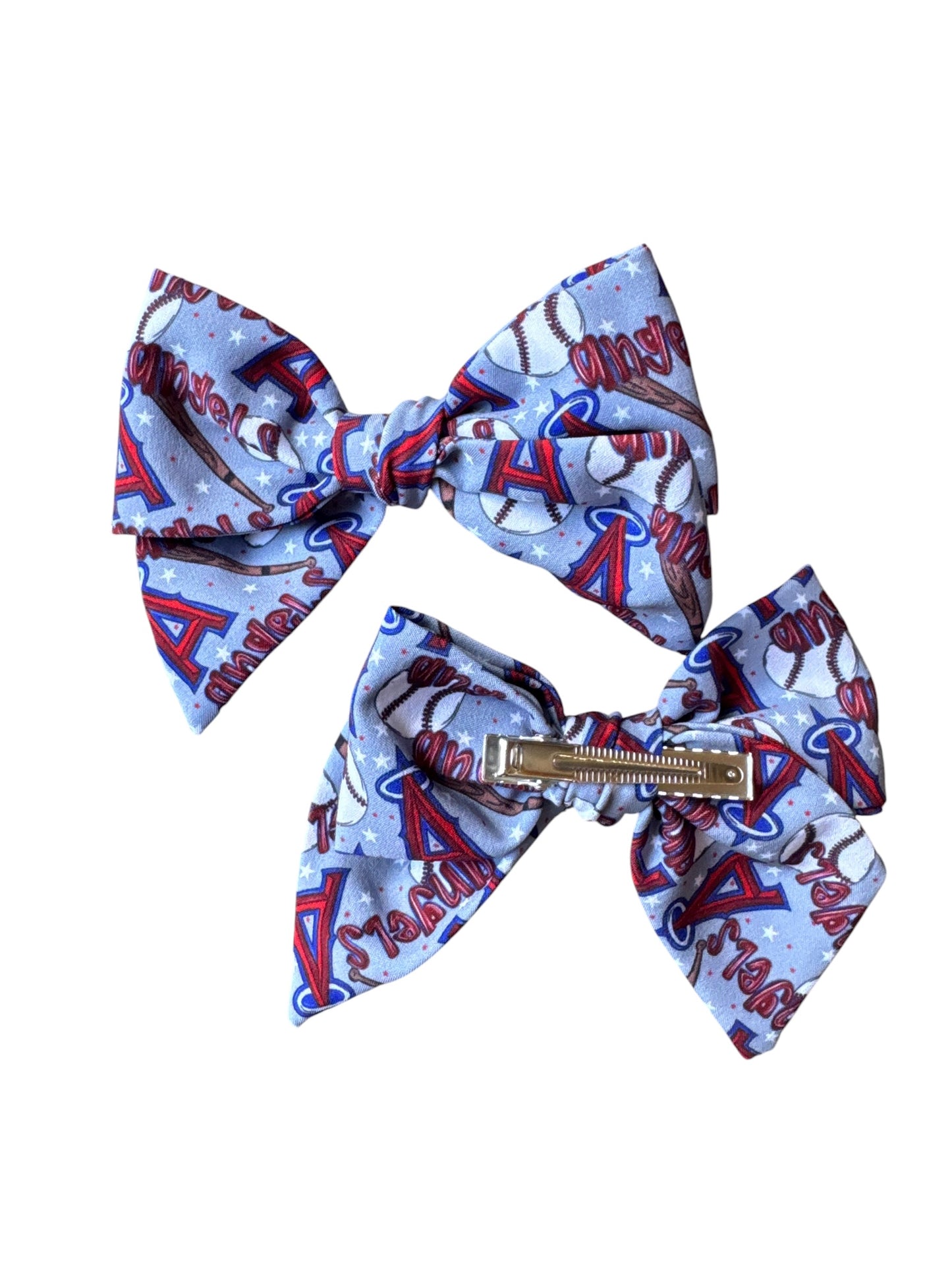 Angels Baseball Hair Bows for Girls - Sports Bow with Alligator Clip for Game Day