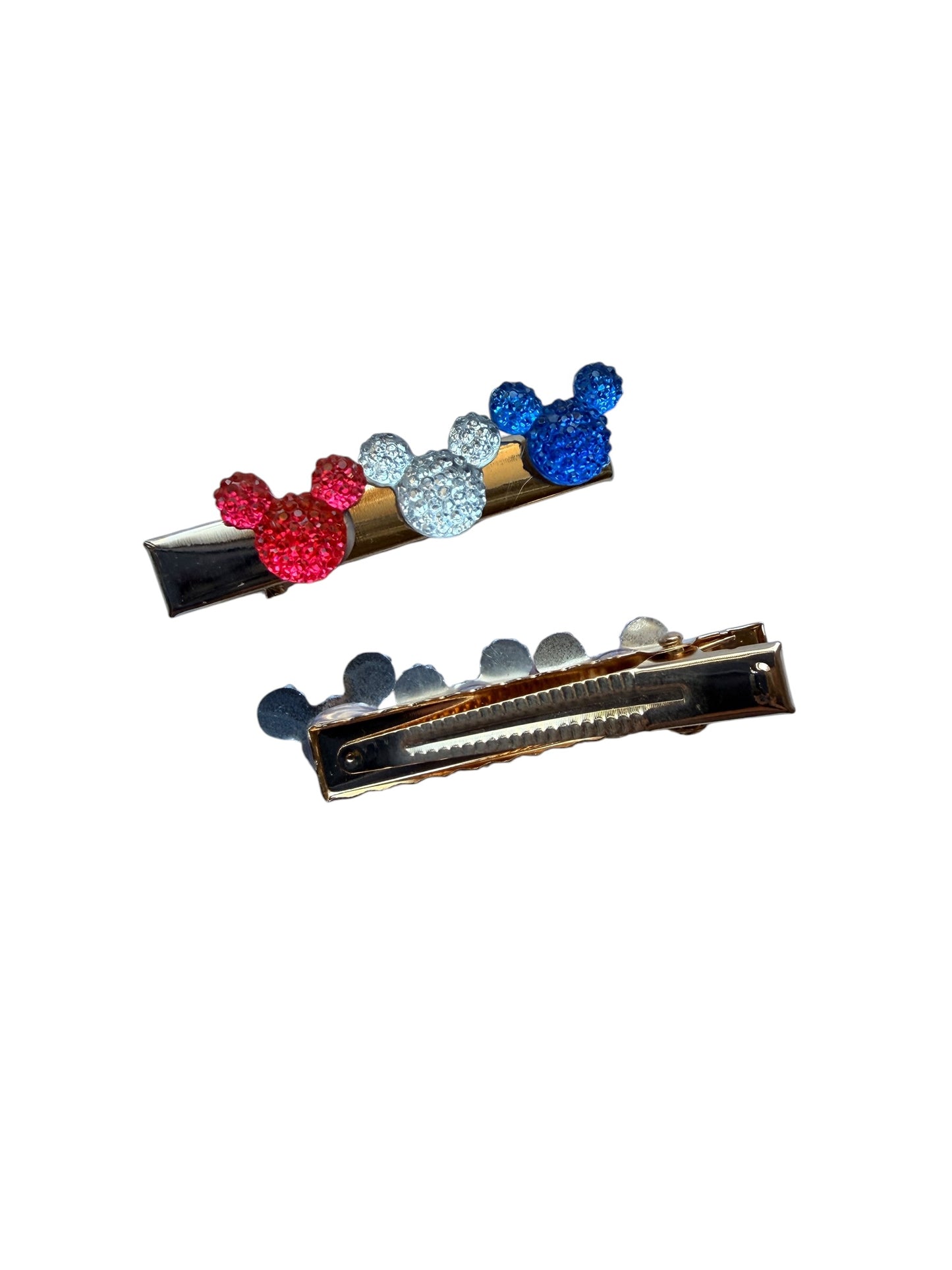 Patriotic Mouse Ear Alligator Clips for Girls – Red, White & Blue 4th of July Hair Accessories (Set of 2)