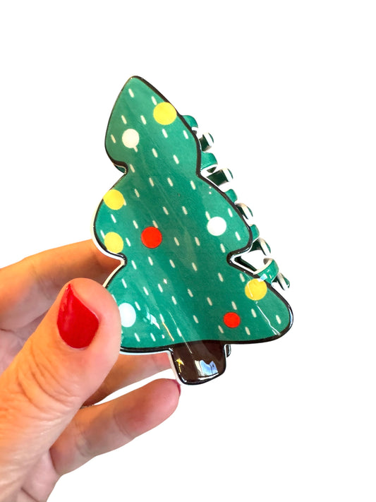 Christmas Tree Claw Clip - Holiday Hair Accessory