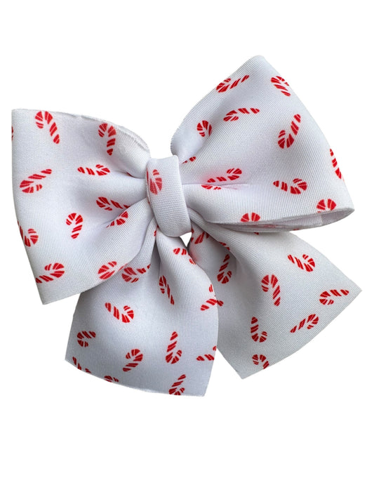 Candy Cane Neoprene Hair Bow - 5 Inch Christmas Bubble Bow | Holiday Hair Accessories