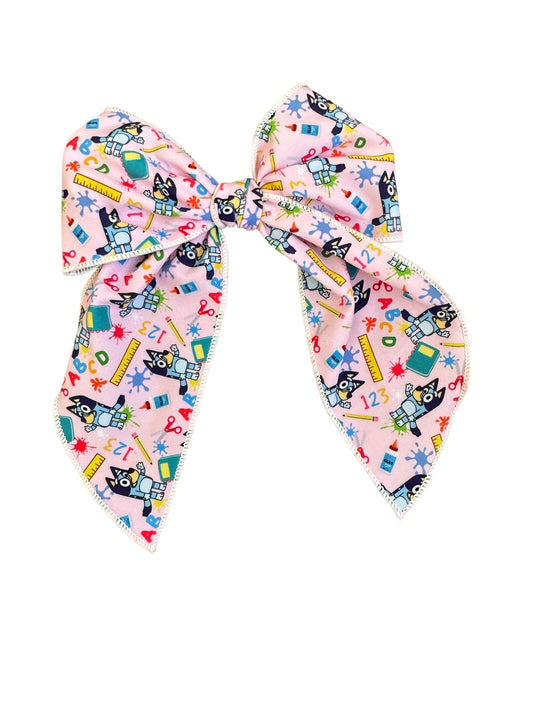 Blue Dog School Hair Bow for Girls