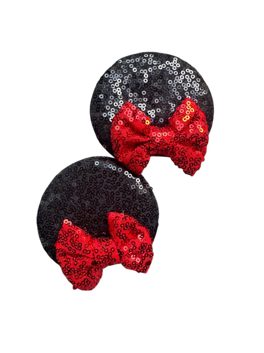 Black Red Mouse Ear Clips