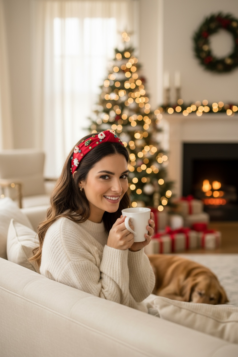 Rhinestone Christmas Holiday Headband - Festive Holiday Hair Accessories for Girls & Women