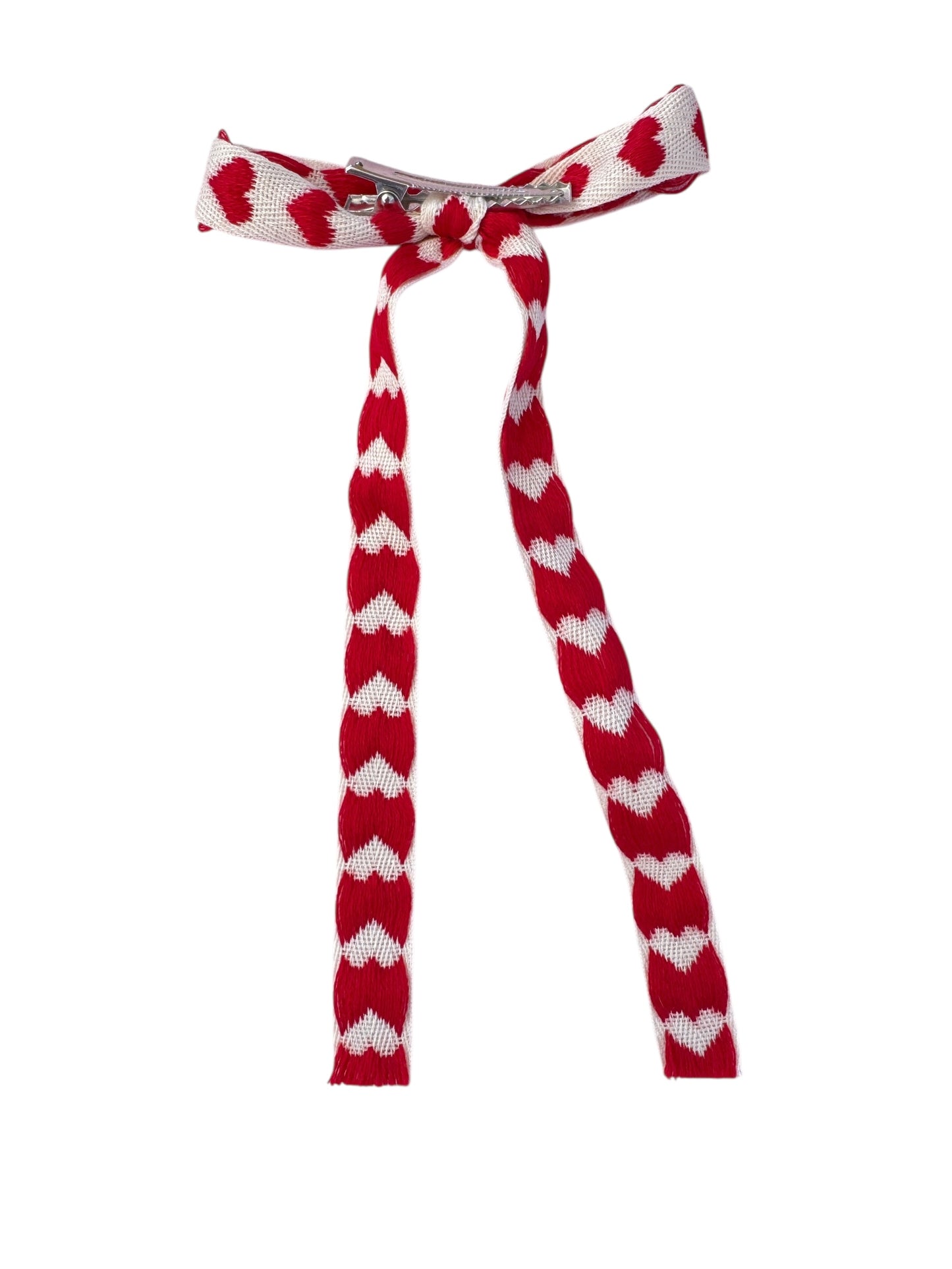 Red Heart Long Tail Hair Bows - Valentine's Day Hair Bows for Girls