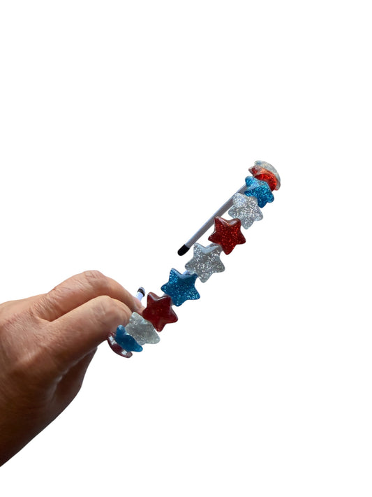 Patriotic Resin Stars Headband for Girls – Red White & Blue 4th of July Hair Accessory