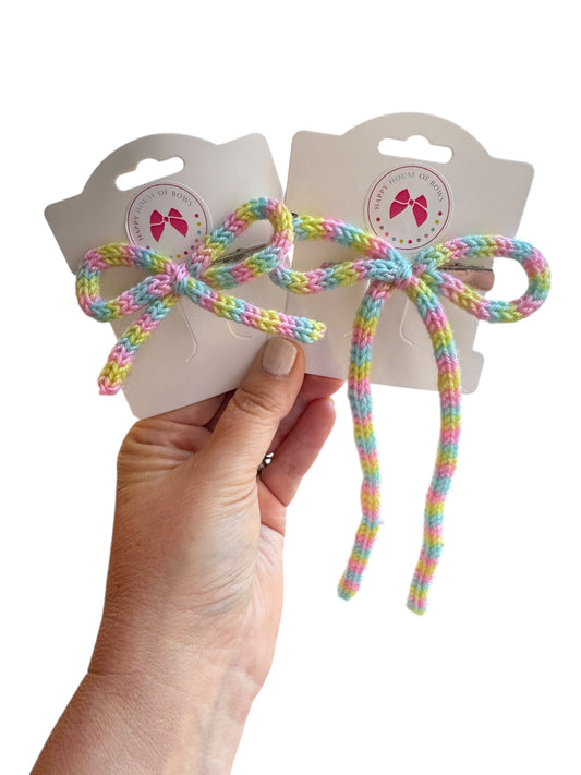 Knit Pastel Long Tail Hair Bows for Girls