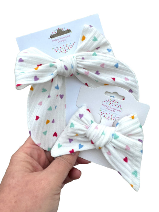 Rainbow Hearts Hair Bow - Valentine's Day Hair Bow for Girls