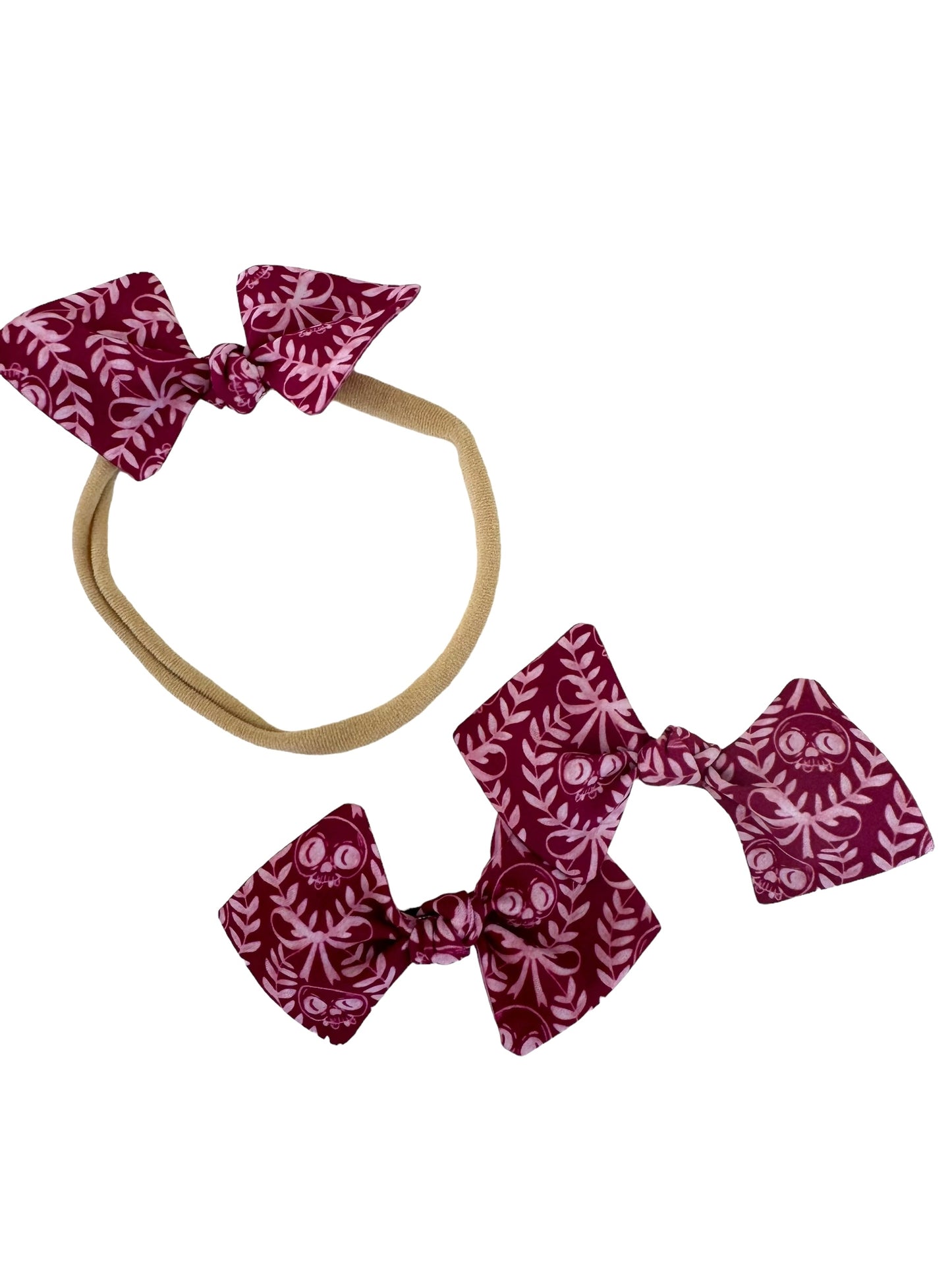 dark pink Halloween mini bows for pigtails and a nylon headbands for babies
