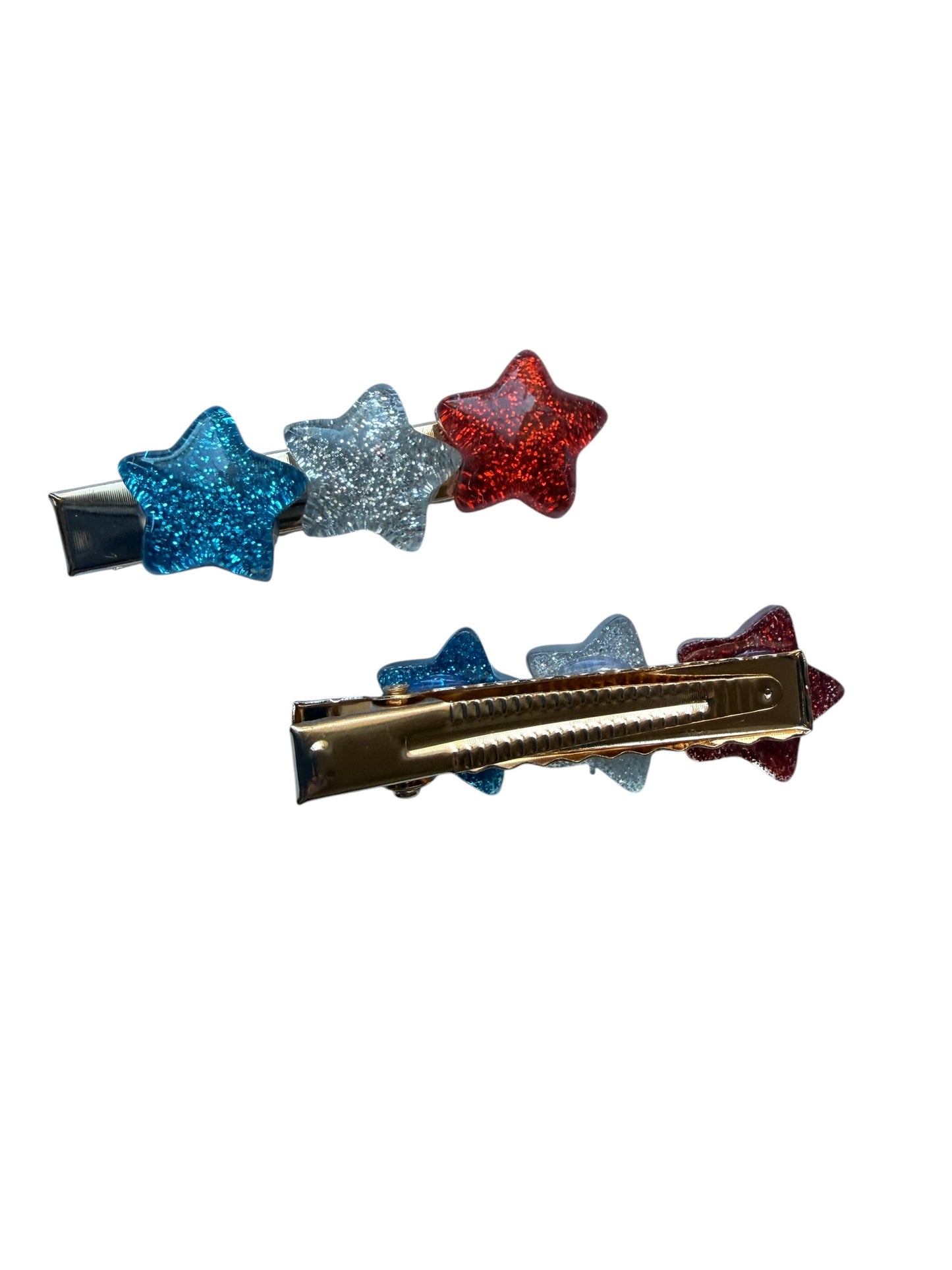 Patriotic Resin Stars Alligator Clips for Girls – Red, White & Blue 4th of July Hair Accessories (Set of 2)