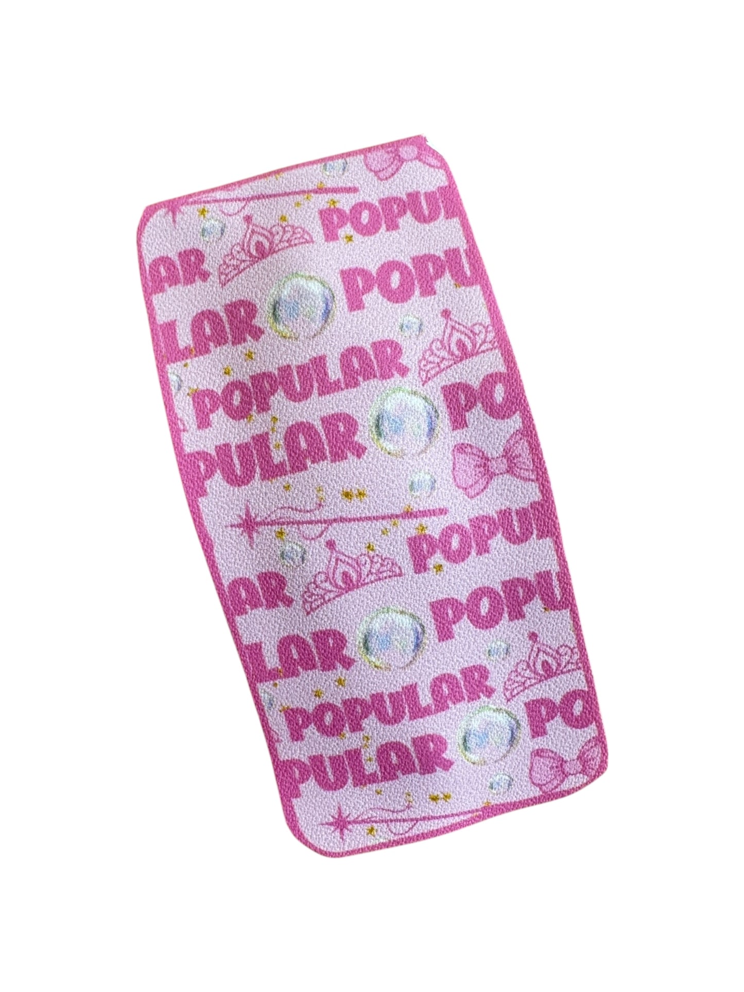 Pink snap clip with 'POPULAR' text and decorative elements on a white background