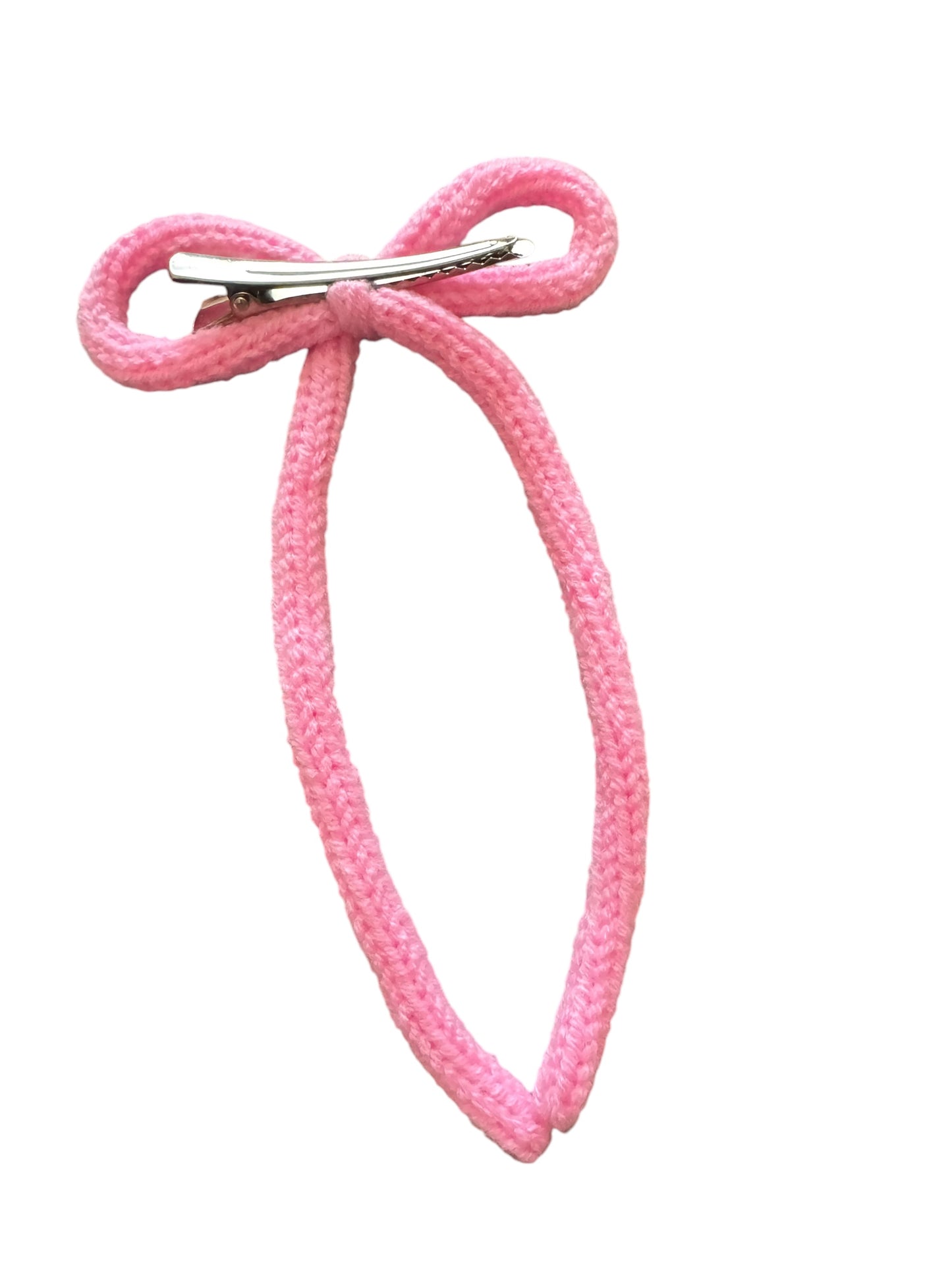 Bright Pink Knit Hair Bows for Girls - Long Tail Coquette Bows in 2 Sizes