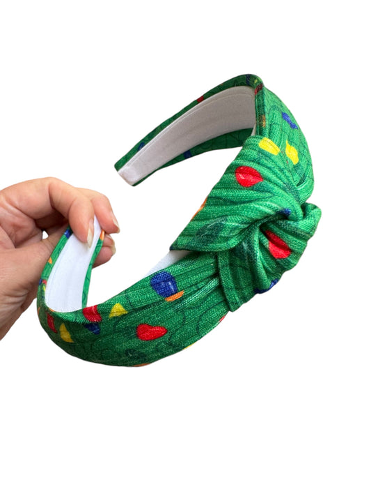 Green Christmas Tree Lights Headband - Festive Holiday Headband for Girls